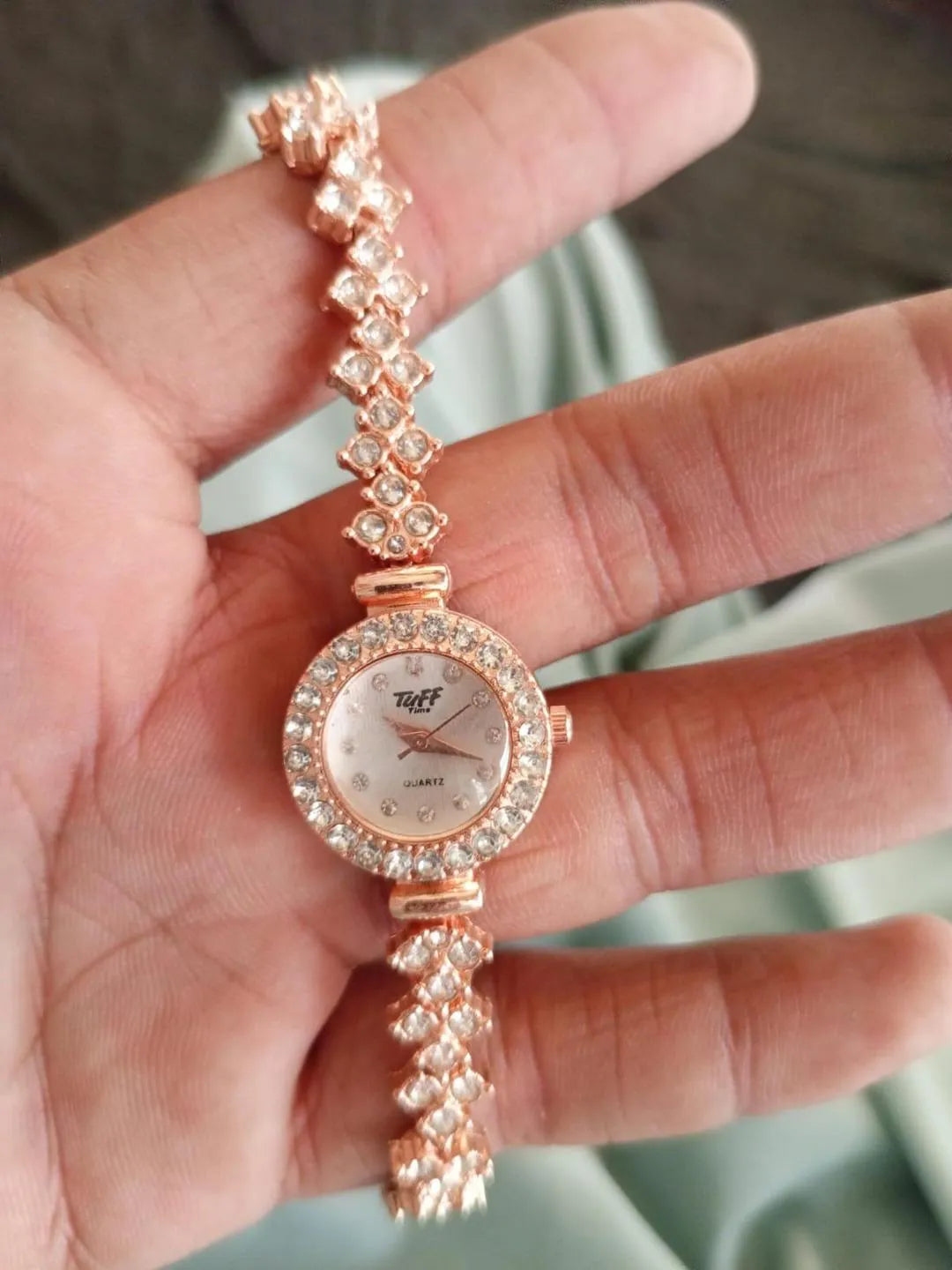 Rose Gold Tuff Time Quartz Cocktail Watch with Crystal Bezel